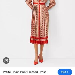 Ann Taylor Red and White Pleated Bishop Sleeve Dress